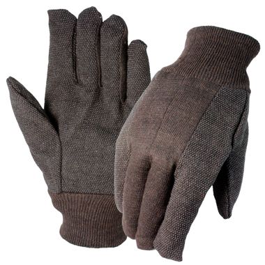 Brown Jersey Gloves with Plastic Dots, Ladies' 9 oz.