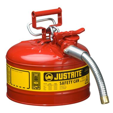 Justrite Type II AccuFlow™ Safety Can, 2.5 Gallon, 1" Dia. Hose