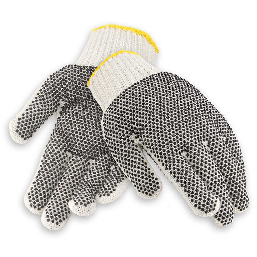 String Knit Gloves with Plastic Dots, Men's Cotton Blend