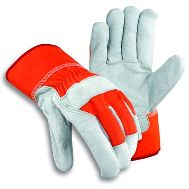 Leather Palm Gloves with Orange Back & Safety Cuff