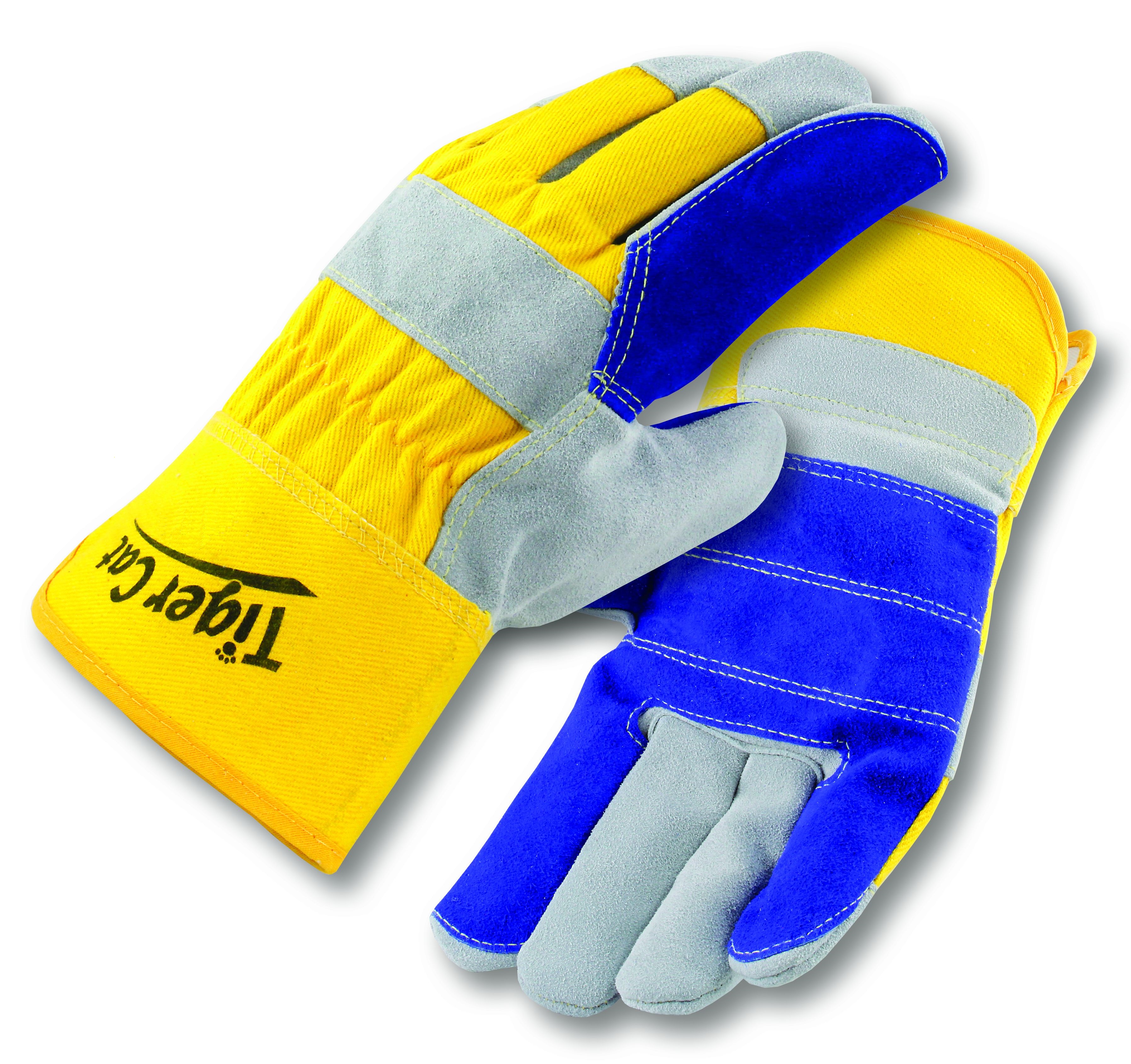 Tiger Cat&trade; Premium Leather Double Palm Gloves w/ Safety Cuff, Sewn w/ Cut Resistant Thread
