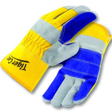Tiger Cat™ Premium Leather Double Palm Gloves, Safety Cuff, Sewn w/ Cut Resistant Thread1P