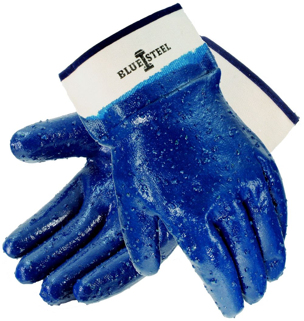 Blue Steel&trade; Nitrile Rough Coated Gloves, Safety Cuff, 1 Pair