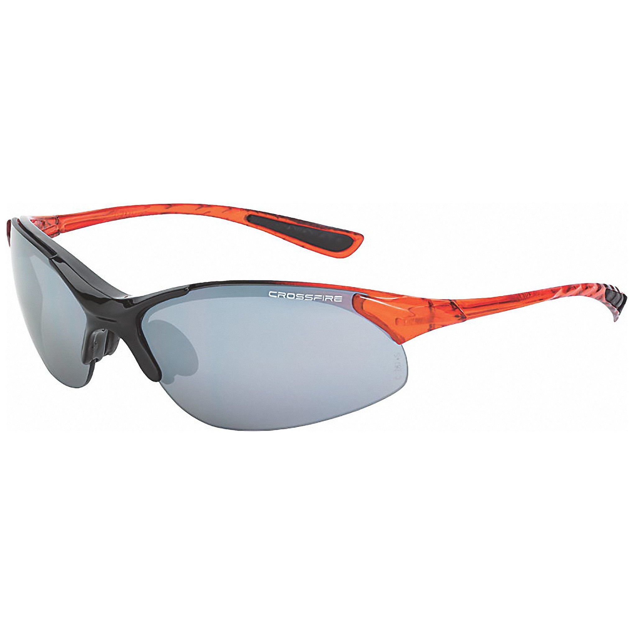 Crossfire&reg; Cobra&trade; Safety Glasses, Black-Orange Frame, Silver Mirror Lens