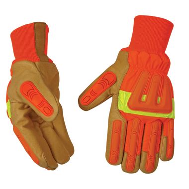 Hi Viz Insulated Pigskin Impact Protection Gloves With Knit Wrist