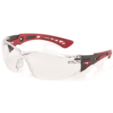 Bolle Rush+ Safety Glasses with Clear Anti-Fog Lens, Black/Red Frame