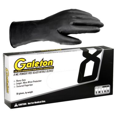 Galeton 8 Mil Black Disposable Nitrile Gloves, Powder Free