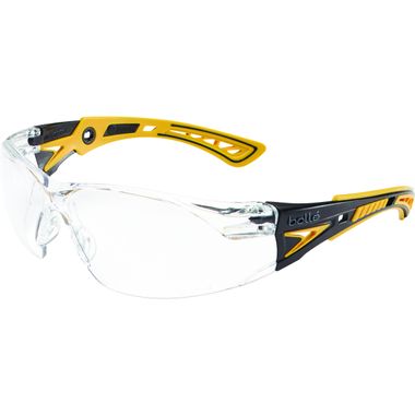 Bollé® 40243 Rush+ Safety Glasses, Black/Yellow Frame, Clear Anti-fog Lens