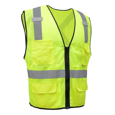 GSS ANSI Class 2 Mesh Utility Safety Vest with X Back and Zipper Closure
