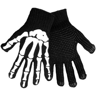 Black Knit Skeleton Gloves with Grip Dot Palms