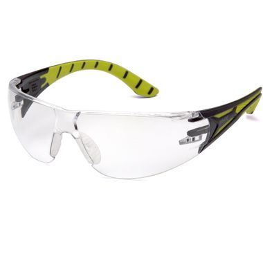 Pyramex® SBGR9610S Endeavor+ Safety Glasses, Clear Lens, Black/Green Temples