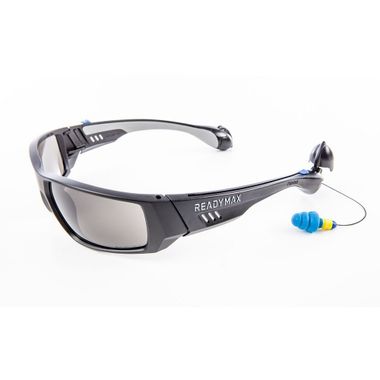 ReadyMax SoundShield GLPS1-GR Pro Series 1 Safety Glasses with Attached Earplugs, Gray Anti-Fog
