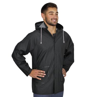 Repel Rainwear™ 0.35mm PVC/Polyester Rain Jacket with Detachable Hood, Black