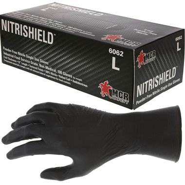 MCR 6062 NitriShield Stealth™ 6 mil Black Nitrile 12” Powder Free Food Contact Grade Disposable Gloves