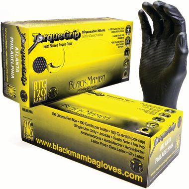 Black Mamba BTG Black Torque Grip 7 Mil Disposable Powder-Free Nitrile Gloves