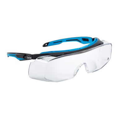Bollé 40306 Tryon OTG Over Glasses Safety Glasses, Black & Blue Frame, Clear Anti-Fog Lens