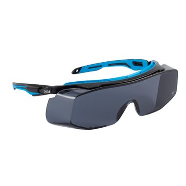 Bollé TRYOTGPSF Tryon OTG Over Glasses Safety Glasses, Black & Blue Frame, Smoke Anti-Fog Lens