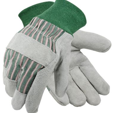 Leather Palm Gloves, Knit Wrist, 1 Pair