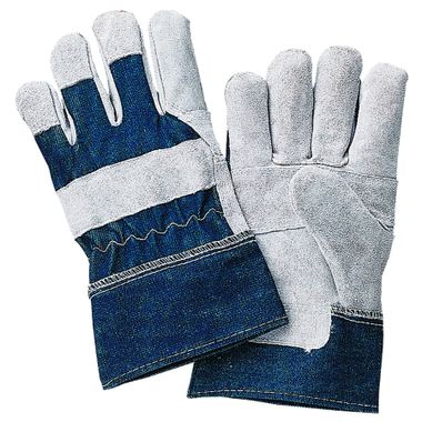 Economy Leather Palm Patch Gloves, Denim Back, Safety Cuff