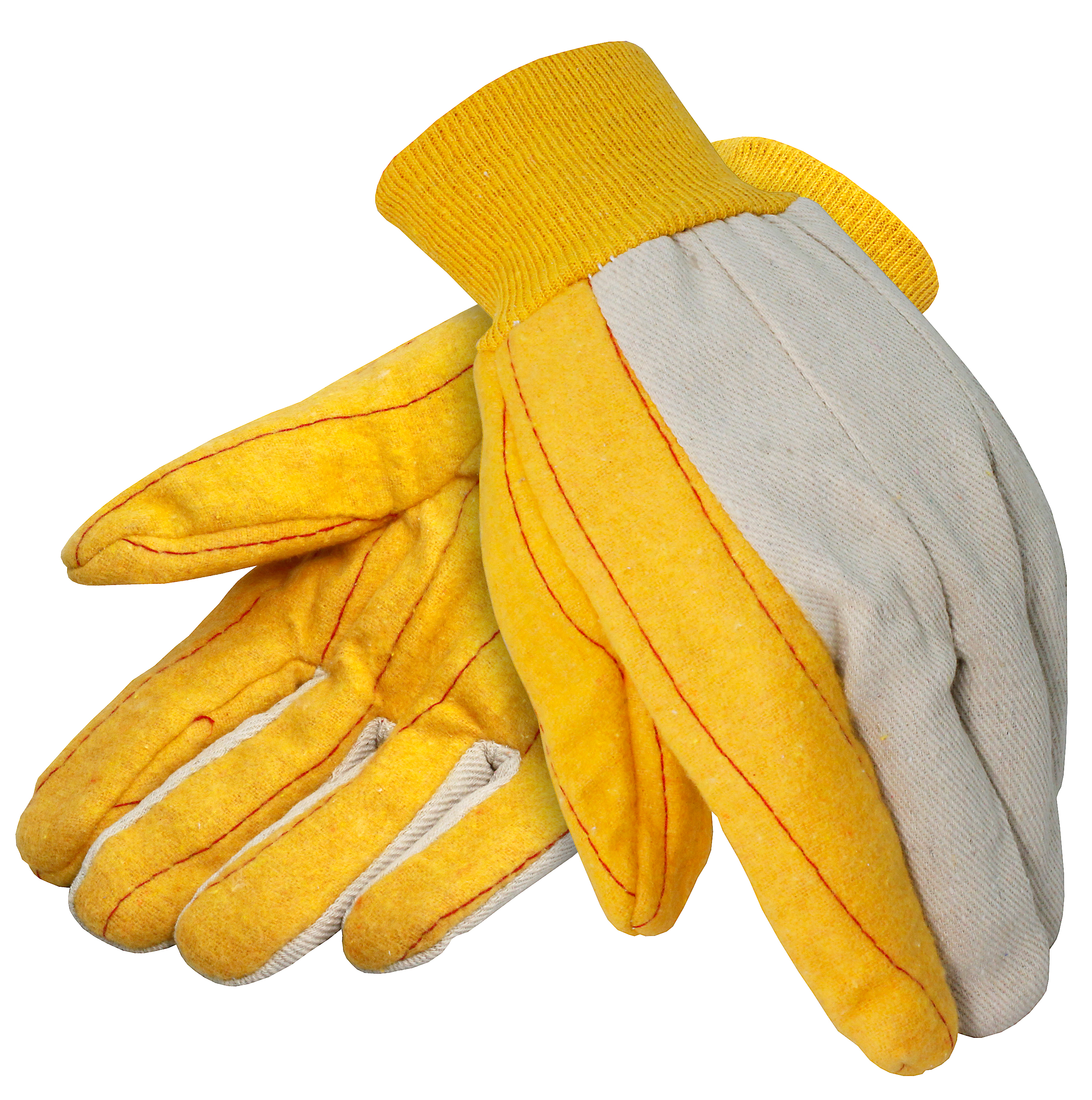 Gold Cotton Chore Gloves with Canvas Back, Knit Wrist