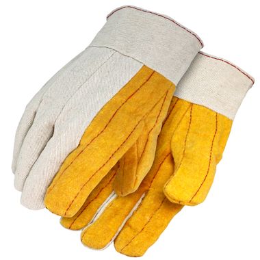Gold Cotton Chore Gloves with Canvas Back, Band Top Cuff