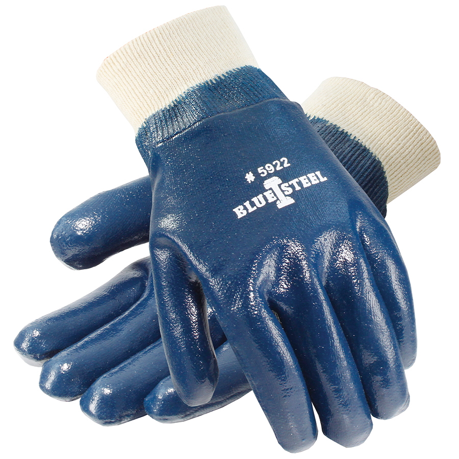 Blue Steel&trade; Nitrile Coated Gloves, Smooth Finish, Knit Wrist