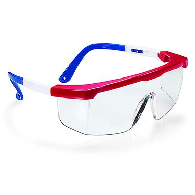 Boxer Safety Glasses, Red, White & Blue Frame, Clear Lens
