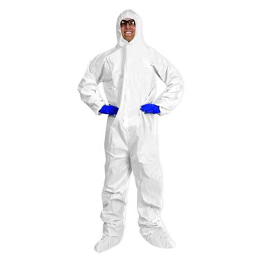 Safe N' Clean™ Splashguard Coverall Hood, Elastic Wrists & Ankles, Boots