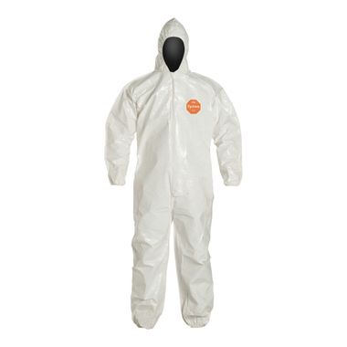 DuPont™ Tychem® 4000 Coverall, SL127BWH, Hood, Elastic Wrists & Ankles, Bound Seams