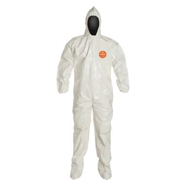 DuPont™ Tychem® 4000 Coverall, SL122BWH, Hood, Elastic Wrists, Attached Socks, Bound Seams