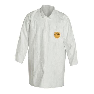 DuPont™ Tyvek® 400 Lab Coat,  TY212S, Open Wrists, Front Snap Closure, Serged Seams